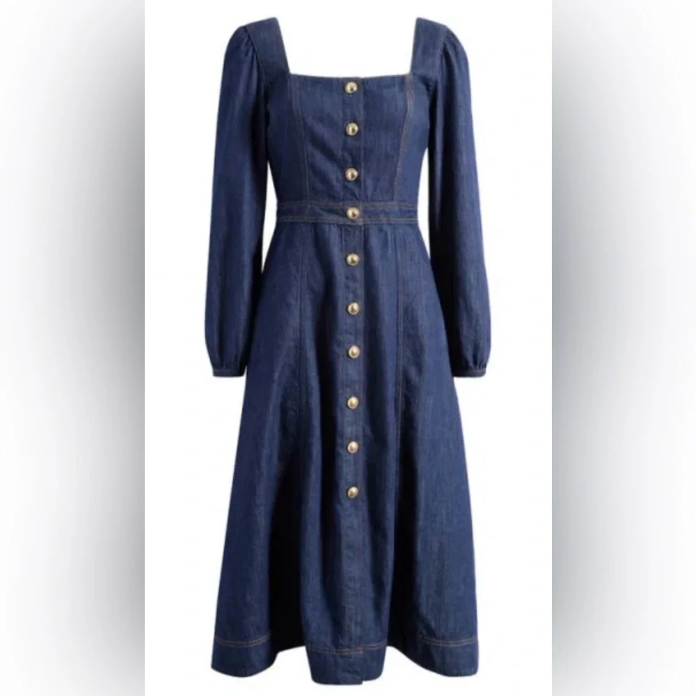 NWT- New Reformation Celeste Denim Maxi Dress by Anthropologie - Picture 8 of 12